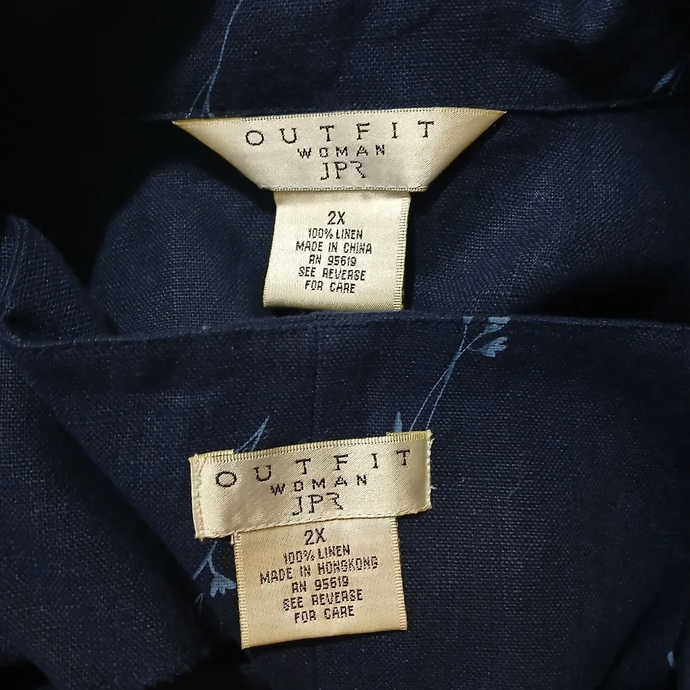 Vintage Outfit JPR Womens 2X Linen 2 Pc Set Maxi Dress Jacket Navy Blue Floral